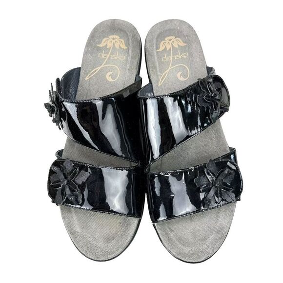 Dansko Sandals Eu 40 Black Donna Patent Leather Slip On Adjustable Double Strap - Picture 3 of 14